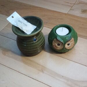 Green Ceramic Owl Candle Holder And Wax Burner